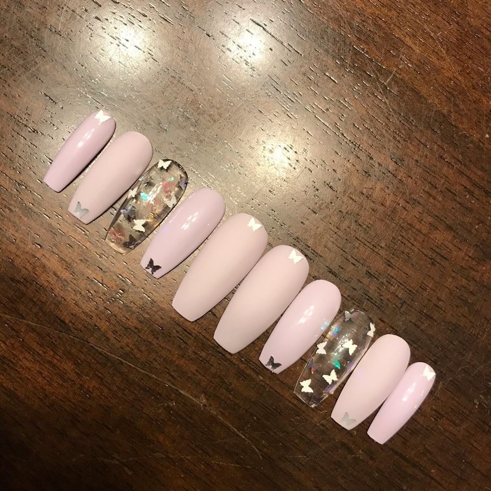 Purple & Holo Butterfly Decal Press on Nails